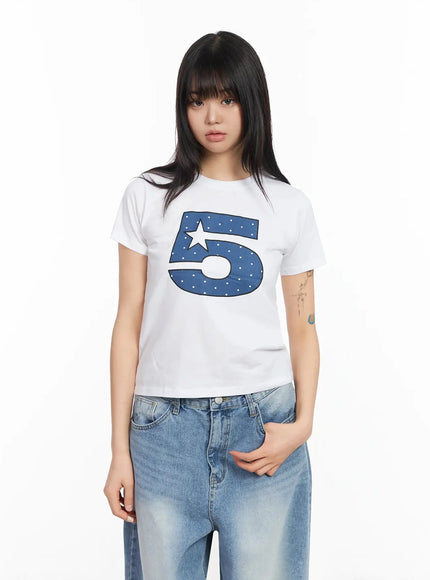 polka-dot-graphic-number-crop-tee-ia523 / White