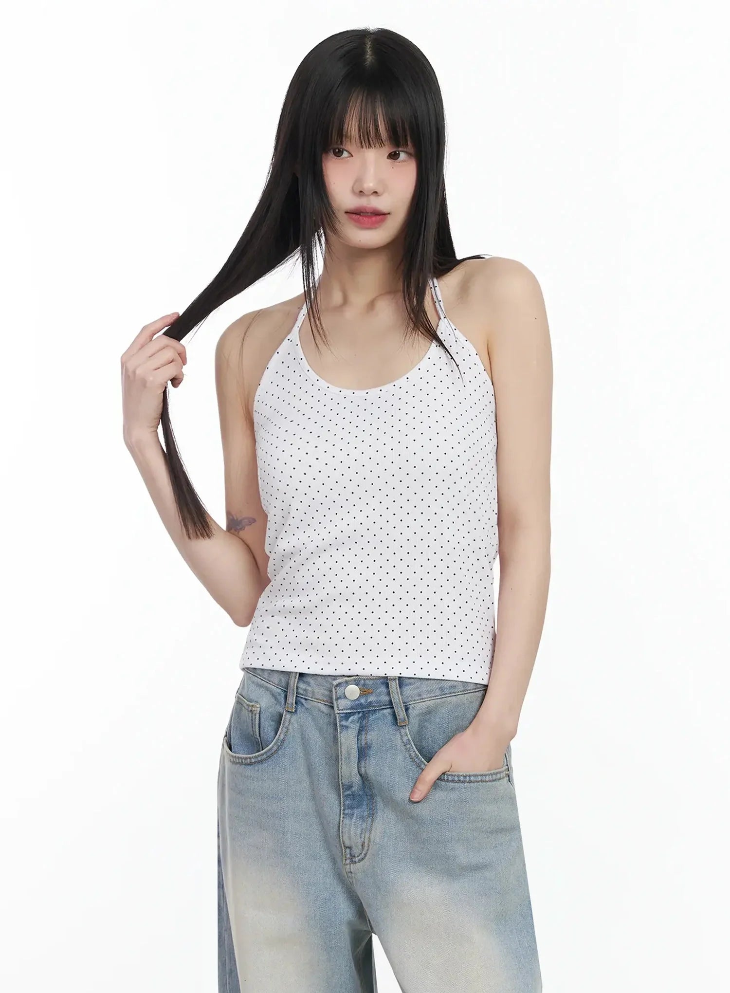 polka-dot-halter-neck-top-im523 / White