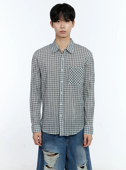 mens-plaid-button-up-top-ig501 / White