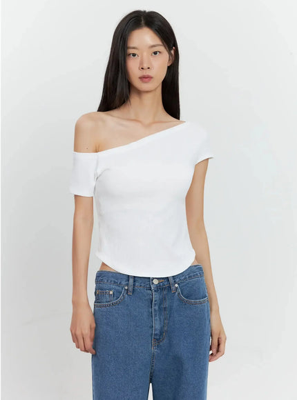 asymmetric-ribbed-short-sleeve-il528 / White