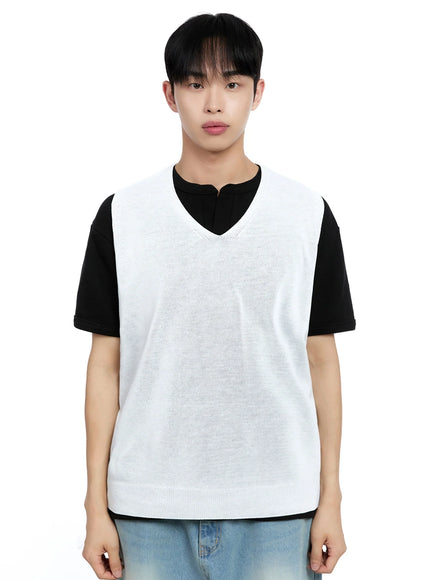 Men's Linen V-Neck Knit Vest IG520
