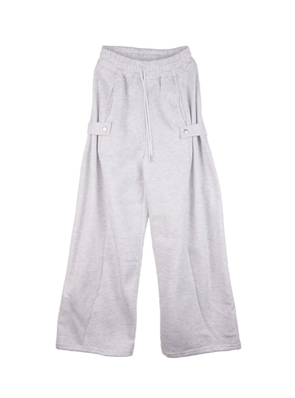 Cozy Pintuck Buttoned Wide-Leg Sweatpants IJ510