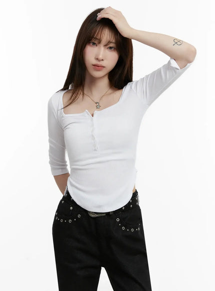 half-sleeve-square-neck-ribbed-top-ij516 / White
