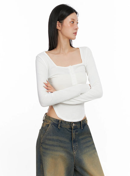 Long Sleeve Square Neck Top IS508