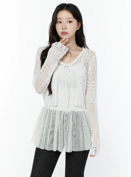 crochet-tie-front-cardigan-iy511 / White