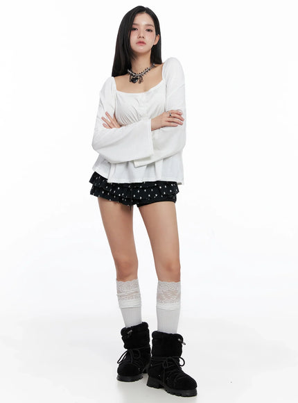 shirred-flowy-buttoned-long-sleeve-is525 / White