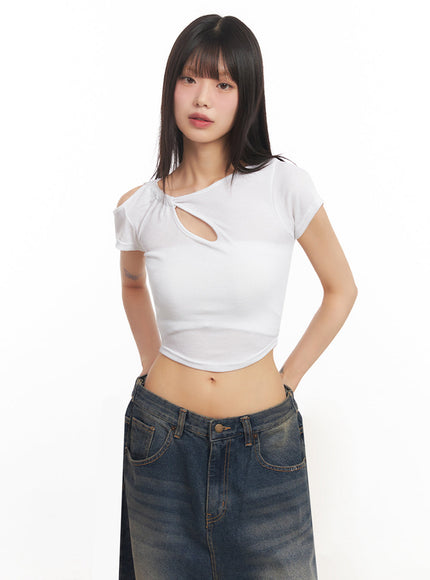 asymmetric-cut-out-crop-top-iy502 / White