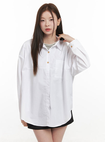 Collared Loose-Fit Button-Down Shirt IJ527