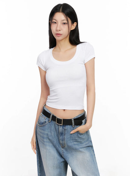 basic-ribbed-cropped-tee-ig508 / White