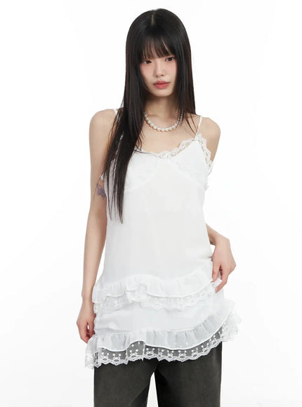 lace-frill-long-tank-top-im530 / White