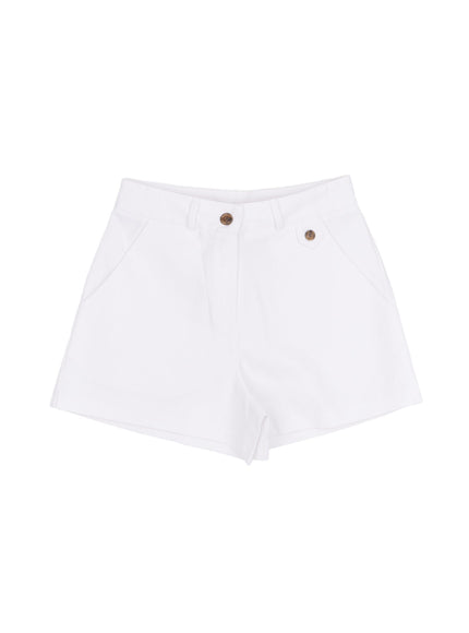 button-detail-cotton-shorts-im524 / White