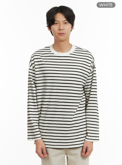 mens-stripe-crew-neck-long-sleeve-top-iy410 / White