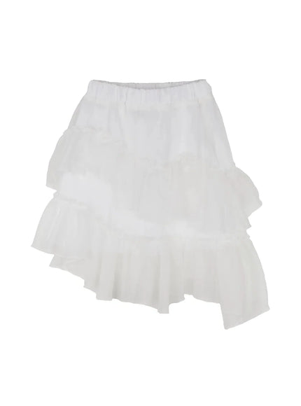 layered-midi-chiffon-skirt-io520 / White