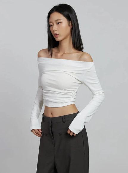 ruched-off-shoulder-crop-top-im520 / White