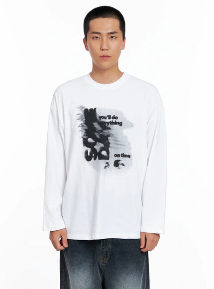 mens-retro-print-oversized-long-sleeve-shirt-is509 / White