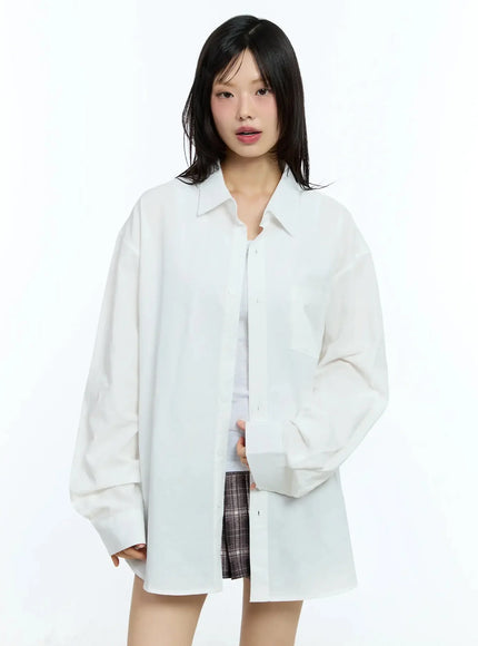 oversized-solid-collared-shirt-iu524 / White