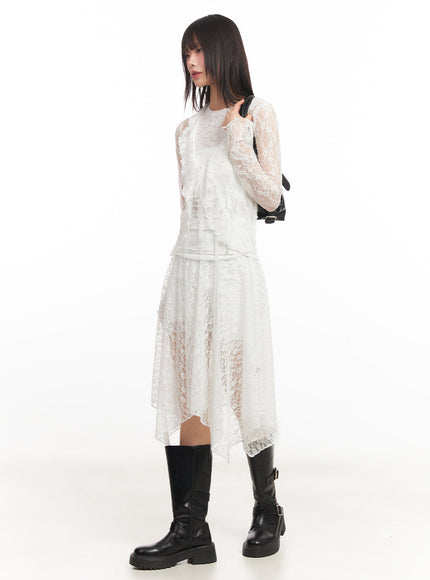 sheer-lace-strap-cardigan-iy502 / White