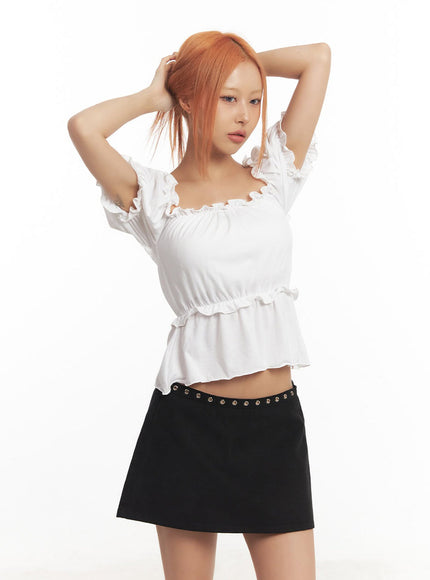 frill-off-shoulder-crop-blouse-top-ia517 / White