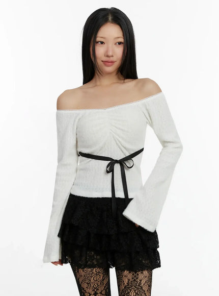 Soft Off-Shoulder Ribbon Top ID525