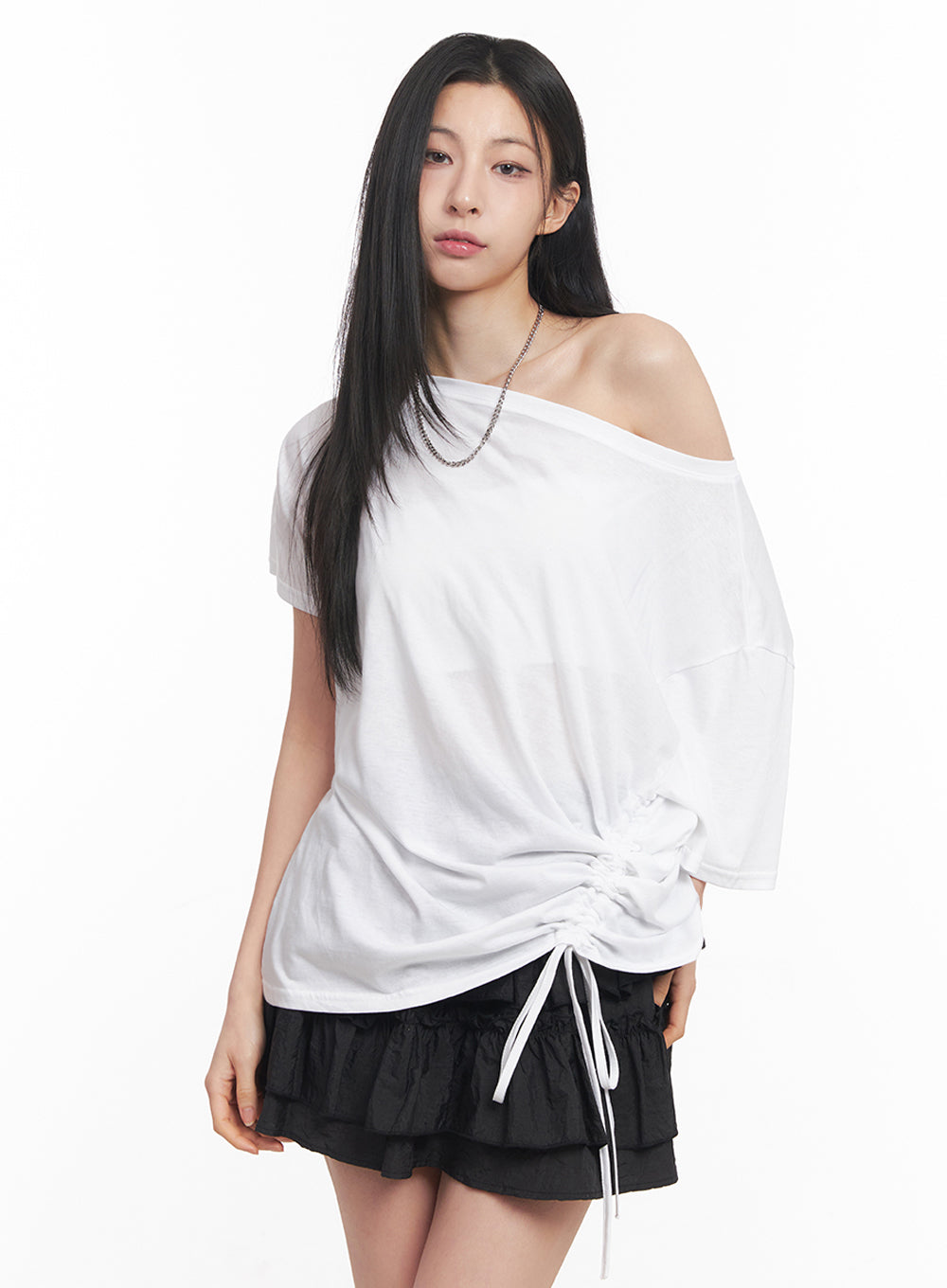 shirred-one-shoulder-top-iy516 / White