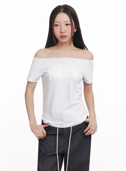 Italia Graphic Off-Shoulder Top IM528