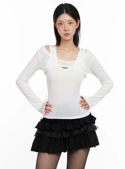 cut-out-long-sleeve-top-is508 / White