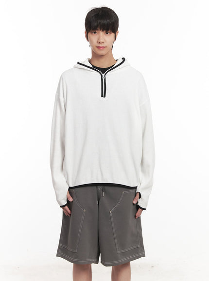 mens-half-zip-waffle-knit-hoodie-im519 / White
