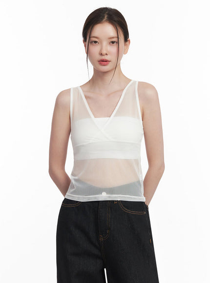 sheer-v-neck-tank-top-iy513 / White