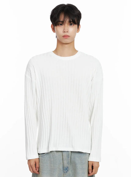mens-ribbed-knit-long-sleeve-shirt-io516 / White