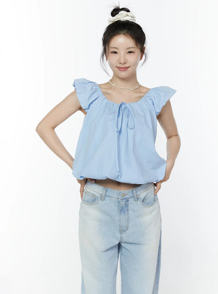 puff-sleeve-tie-front-blouse-iy511