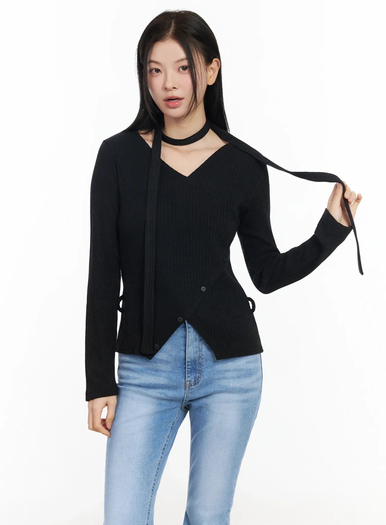 Chic V-Neck Ribbed Knit Top Set IM524