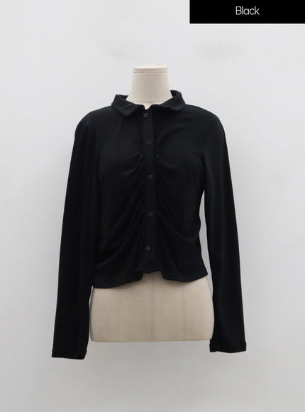 Plus Ruffle Bust Button Cropped Top ID20