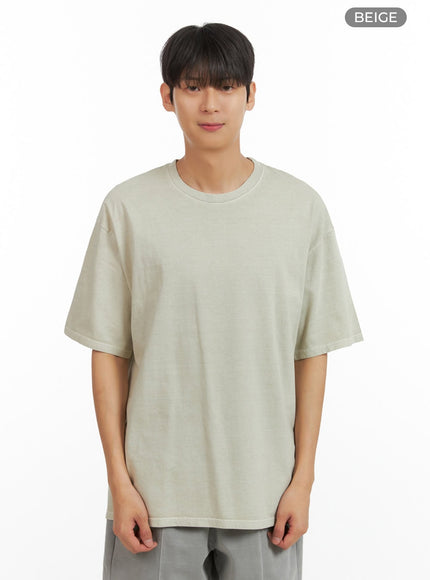 mens-basic-round-neck-t-shirt-iu419 / Beige