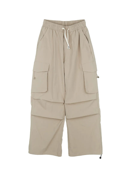 mens-parachute-wide-leg-cargo-pants-il504 / Beige