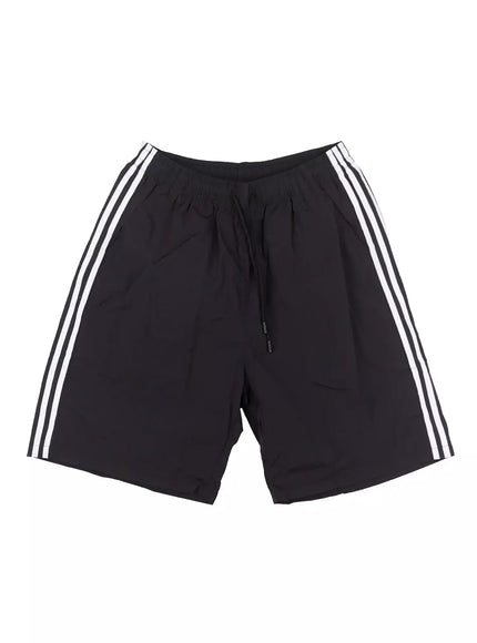 mens-lightweight-striped-track-shorts-il516 / Black