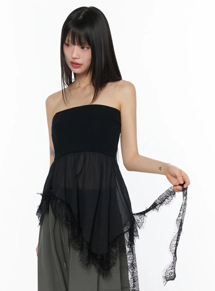 pastel-long-lace-tube-top-iy526 / Black
