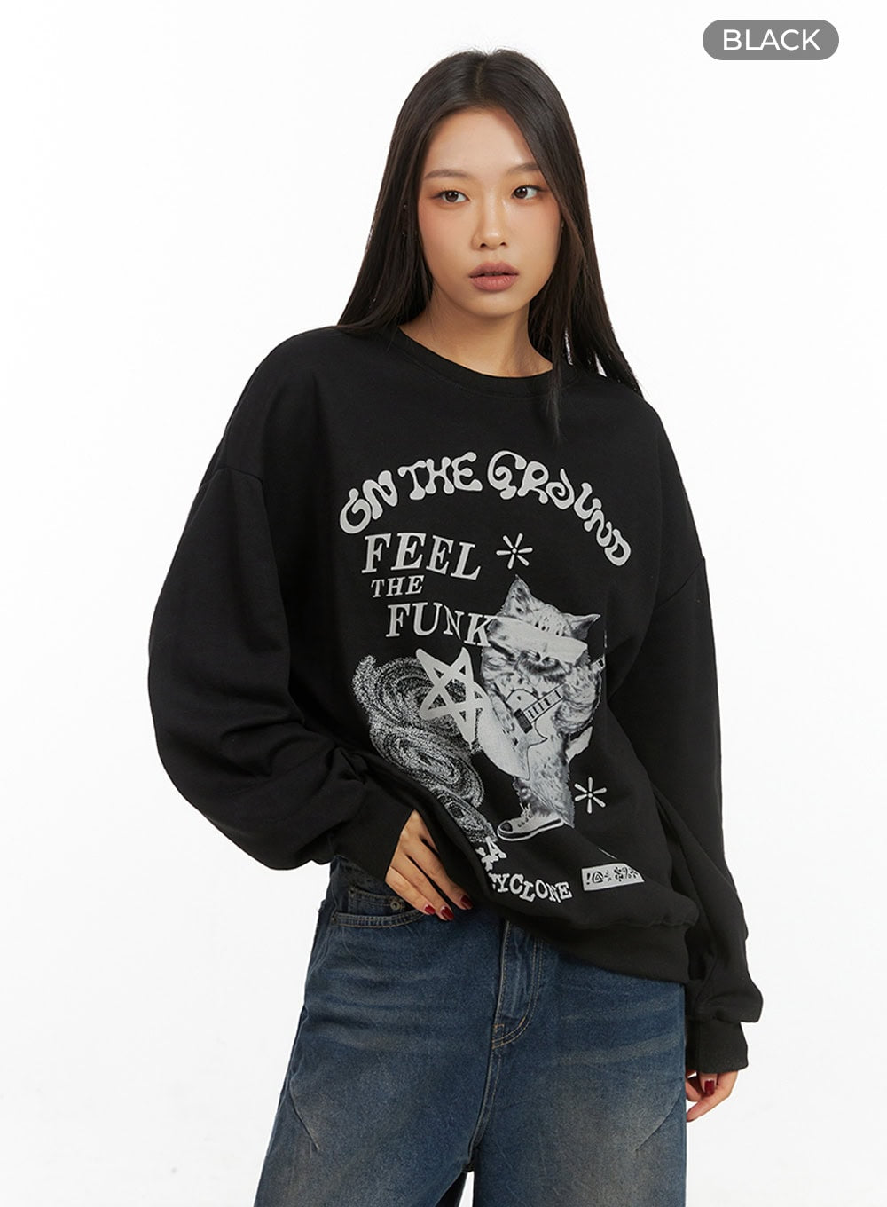graphic-cotton-sweatshirt-is427 / Black
