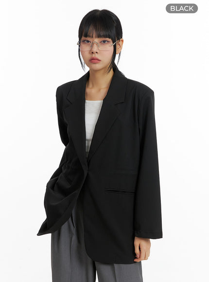 solid-oversized-waist-string-blazer-jacket-im414 / Black