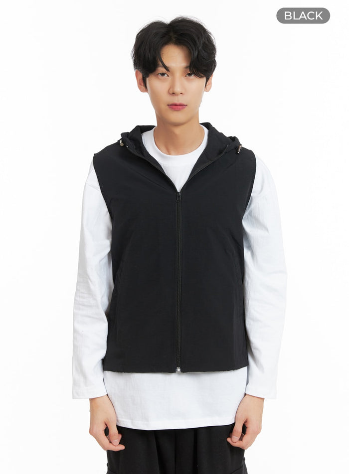 mens-nylon-contrasting-hoodie-jacket-ia401 / Black