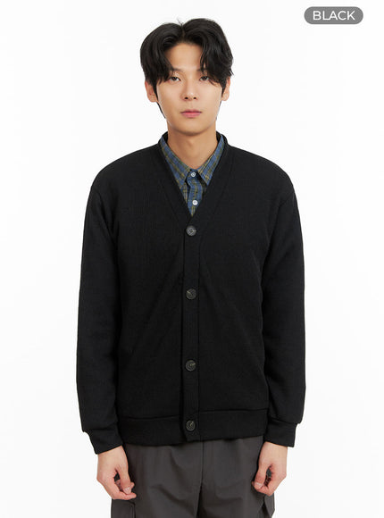 mens-v-neck-buttoned-sweater-ia402 / Black
