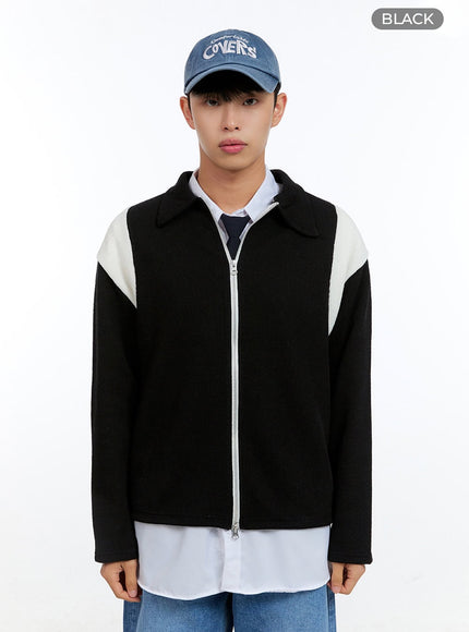 mens-knit-zip-up-jacket-ig416 / Black
