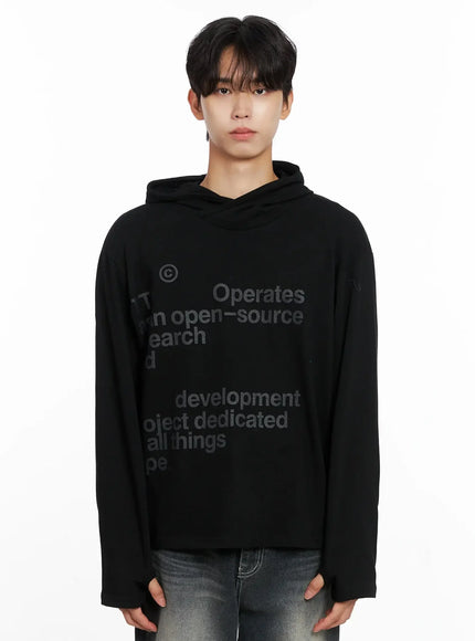 mens-lettering-hand-warmer-hoodie-io517 / Black