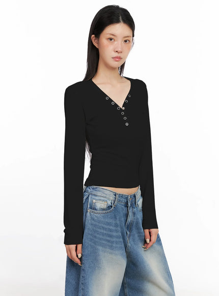slim-fit-long-sleeve-henley-tee-is515 / Black