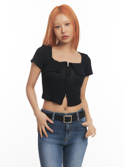 zip-up-square-neck-crop-top-ia517 / Black