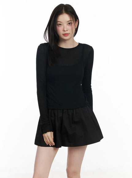 sheer-ribbed-layered-tank-set-if524 / Black