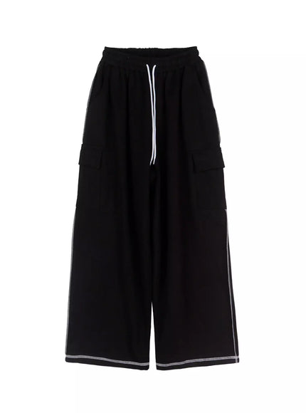 mens-stitch-cargo-sweatpants-io516 / Black