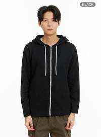 mens-zip-up-hooded-knit-sweater-ia402 / Black