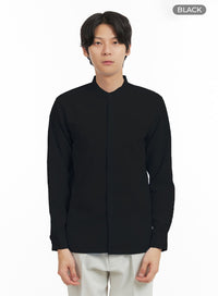 mens-solid-collarless-long-shirt-iy402 / Black