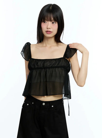 square-neck-flared-crop-top-iu523 / Black