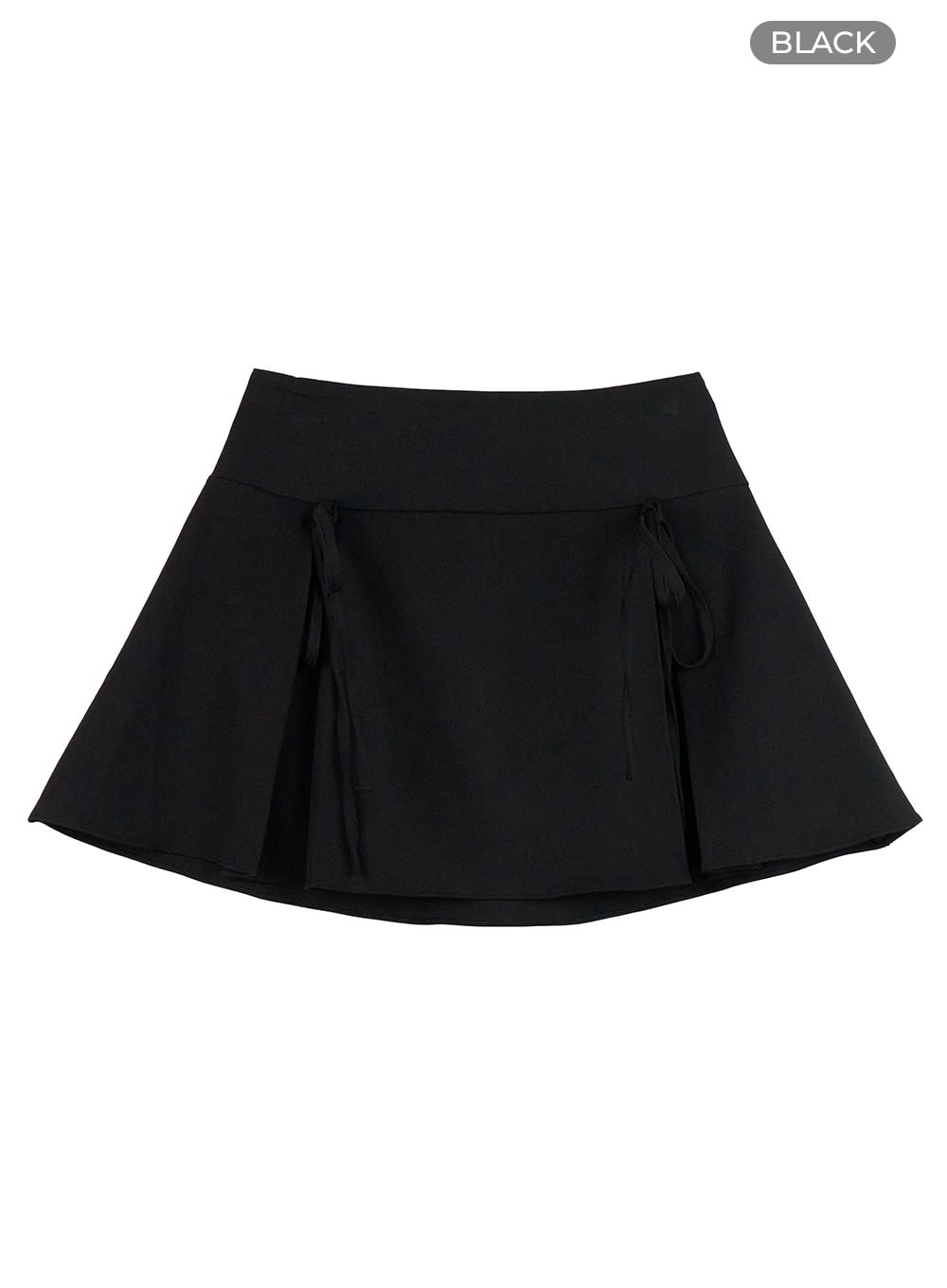 ribbon-pleated-mini-skirt-is402 / Black